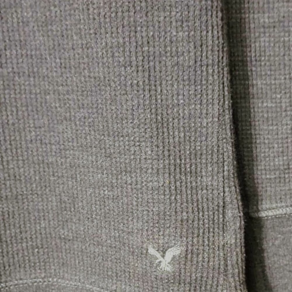 American Eagle Charcoal Gray Waffle Knit Henley Hoodie - Picture 4 of 6